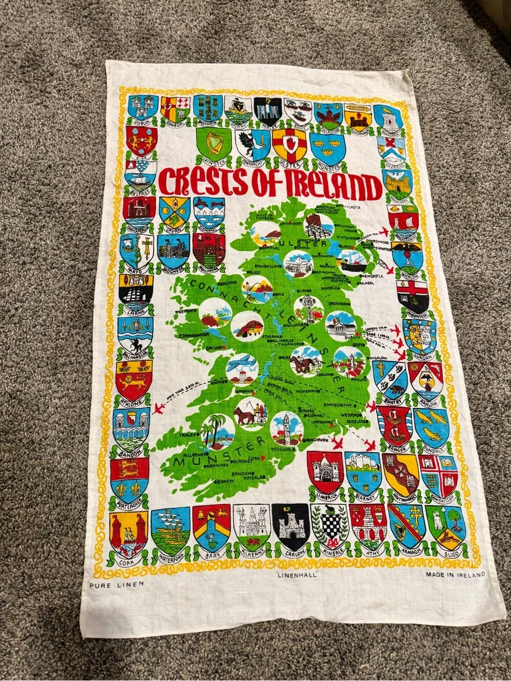 Crests of Ireland Green Printed Linen Tea Towel